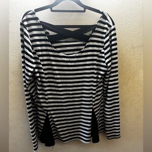Allegra K Black and White Backless Long Sleeve Blouse